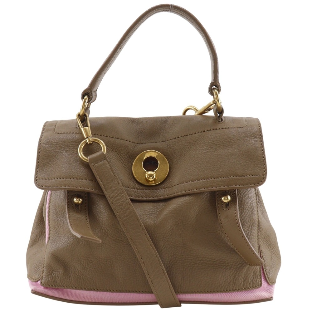 Yves Saint Laurent Muse Toe Handbag/Shoulder Bag (2-way, Leather & Canvas, Br...